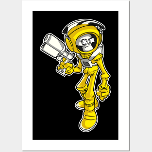 Yellow Skeleton Astronaut Posters and Art